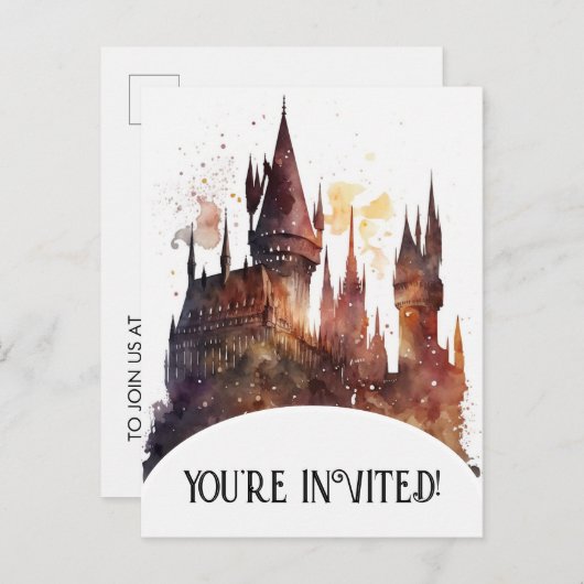 オリジナルウォーターカラーキャッスル誕生日 インビテーションポストカード (正面/裏面)