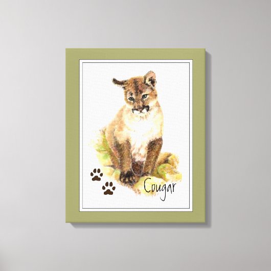 オリジナルウォーターカラークーガープママウンテンライオンカブ キャンバスプリント (正面)