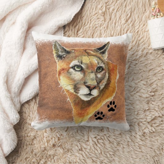 オリジナルウォーターカラークーガーマウンテンライオンプーマ クッション (ブランケット)