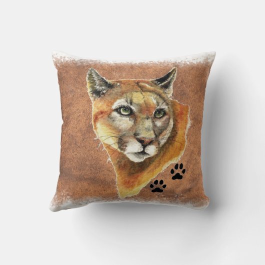 オリジナルウォーターカラークーガーマウンテンライオンプーマ クッション (裏面)