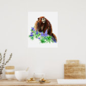 オリジナルウオータカラープリントマーモットグラウンドホッグ動物 ポスター (キッチン)