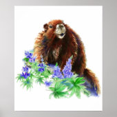 オリジナルウオータカラープリントマーモットグラウンドホッグ動物 ポスター