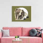 オリジナルウオーターカラーベアとトラック動物 キャンバスプリント (インサイチュ (リビング))