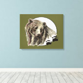 オリジナルウオーターカラーベアとトラック動物 キャンバスプリント (インサイチュ (ウッドフロア))