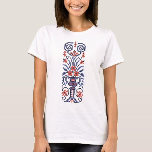 オリジナルエレガント十字縫いフローラ花デザイン Tシャツ (正面)