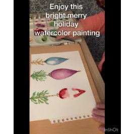 オリジナルエレガント水彩赤い緑のクリスマス シーズンカード