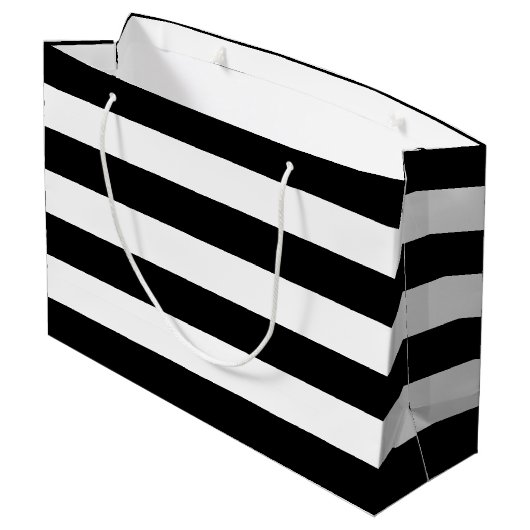 オリジナルエレガント白黒のストライプパターン ラージペーパーバッグ (裏面アングル)