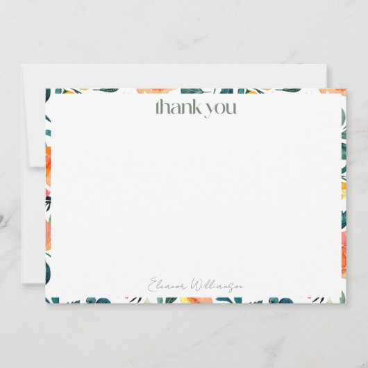 オリジナルオレンジ色の花 カスタム ブライダルシャワー ネーム サンキューカード (正面)