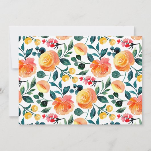 オリジナルオレンジ色の花 カスタム ブライダルシャワー ネーム サンキューカード (裏面)