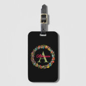 オリジナルカラフルフラワーリース  名前・イニシャル入り ラゲッジタグ (正面縦)