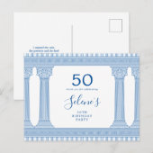 オリジナルカラーのギリシャ神殿を飾る50歳の誕生日パーティー ポストカード (正面/裏面)