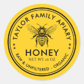 オリジナルカラーのハチのイラストがかわいい蜂蜜ラベル ラウンドシール (正面)