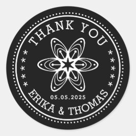 オリジナルカラーのミニマルフラワー Thank Youカード ラウンドシール