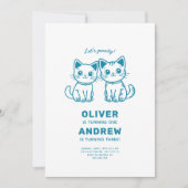 オリジナルカラーの子猫と一緒の誕生日パーティー 招待状 (正面)