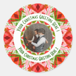 オリジナルクリスマススター　楽しい赤　面白い写真グリーティング ラウンドシール