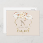 オリジナルクリームローズモノグラムクレスト追悼ポストカード ポストカード (正面/裏面)