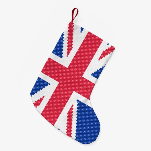 オリジナルクロスステッチデザインユニオンジャック スモールクリスマスストッキング (正面 (吊り時))