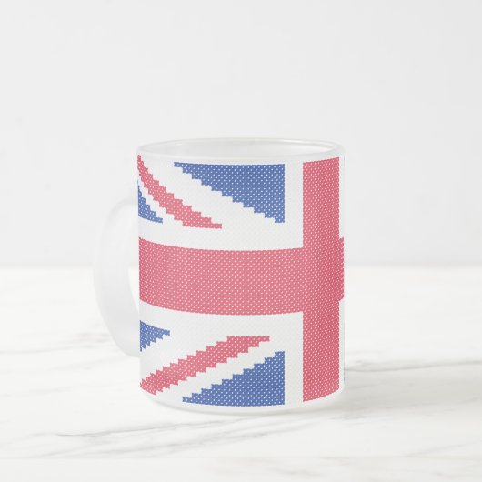 オリジナルクロスステッチデザインユニオンジャック フロストグラスマグカップ (正面左)