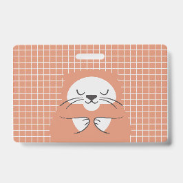 オリジナルグリッドライン ブラウン かわいい猫 バッジ