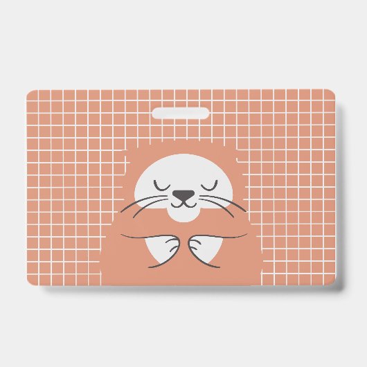 オリジナルグリッドライン ブラウン かわいい猫 バッジ (正面)