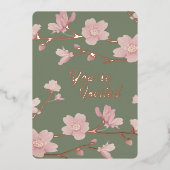 オリジナルグリーンクリスマスリアルゴールドホイル招待状 箔招待状 (正面)