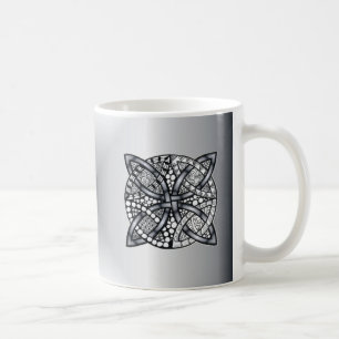 オリジナルケルト結び目模様シルバーブラック コーヒーマグカップ