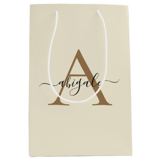 オリジナルゴールドリネンホワイト | ミニマルエレガント ミディアムペーパーバッグ (正面)