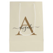 オリジナルゴールドリネンホワイト | ミニマルエレガント ミディアムペーパーバッグ (裏面)