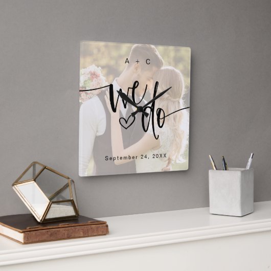 オリジナルスクリプト写真 ウェディングアニバーサリー スクエア壁時計 (オフィス)