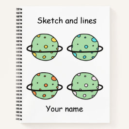 オリジナルスケッチとラインがかわいいユニバースの子供たちグリーン ノートブック