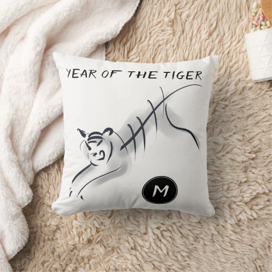 オリジナルスケッチ5中国のタイガー年モノグラムSqP クッション (ブランケット)