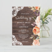 オリジナルスタイル - ウッドレース ブラッシュ＆ピーチ フラワーリング 招待状 (スタンド正面)