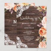 オリジナルスタイル - ウッドレース ブラッシュ＆ピーチ フラワー 招待状 (正面/裏面)