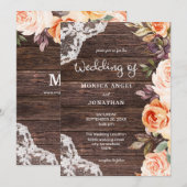 オリジナルスタイル- ウッドレース ブラッシュ＆ピーチ フローラル 招待状 (正面/裏面)
