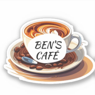 オリジナルステッカー コーヒーカップと豆のロゴ シール