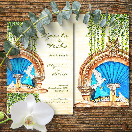 オリジナルスペインの水彩古いメキシコ噴水 セーブザデート