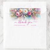 オリジナルテキストの水彩花 ありがとうございます 長方形シール (バッグ)