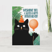 オリジナルテキストの誕生日猫と風船 カード (正面)
