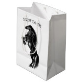 オリジナルテキストの黒い馬のギフトバッグ ミディアムペーパーバッグ (裏面アングル)