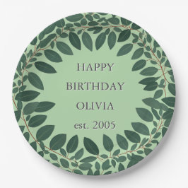 オリジナルテキスト ユーカリ フレーム – サージェングリーン ペーパープレート