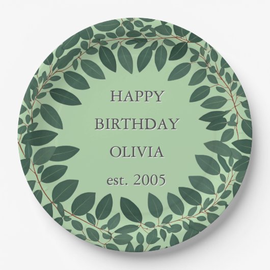 オリジナルテキスト ユーカリ フレーム – サージェングリーン ペーパープレート (正面)