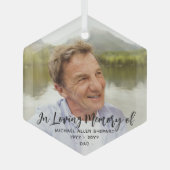 オリジナルテキスト 記念 シンプル ブラック スクリプト 1 枚の写真 ガラスオーナメント (正面)