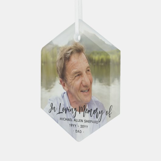 オリジナルテキスト 記念 シンプル ブラック スクリプト 1 枚の写真 ガラスオーナメント (正面左)