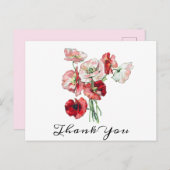 オリジナルテキスト 赤/ピンクのケシの花のウェディングポージー お礼 ポストカード (正面/裏面)