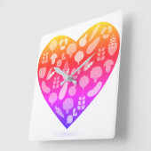 オリジナルデザイナーズピンクの野菜と時計 スクエア壁時計 (傾斜)