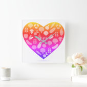 オリジナルデザイナーズピンクの野菜と時計 スクエア壁時計 (ホーム)