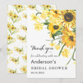 オリジナルデザインのひまわりウォーターカラー ブライダルシャワーお礼カード サンキューカード (正面/裏面)