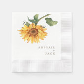 オリジナルデザインのひまわり ゴールド文字 ウェディングコイン 縁ありカクテルナプキン (正面)