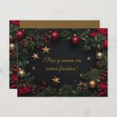 オリジナルデザインのエレガントなクリスマスカード リース付き シーズンポストカード (正面/裏面)