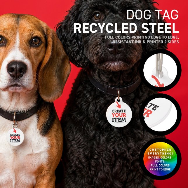 オリジナルデザインのカスタム可能な犬のIDタグを作成 ペット　ネームタグ (Create and print your personalized dog & cat steel ID tags, full colors 2 sides. Design all online!)